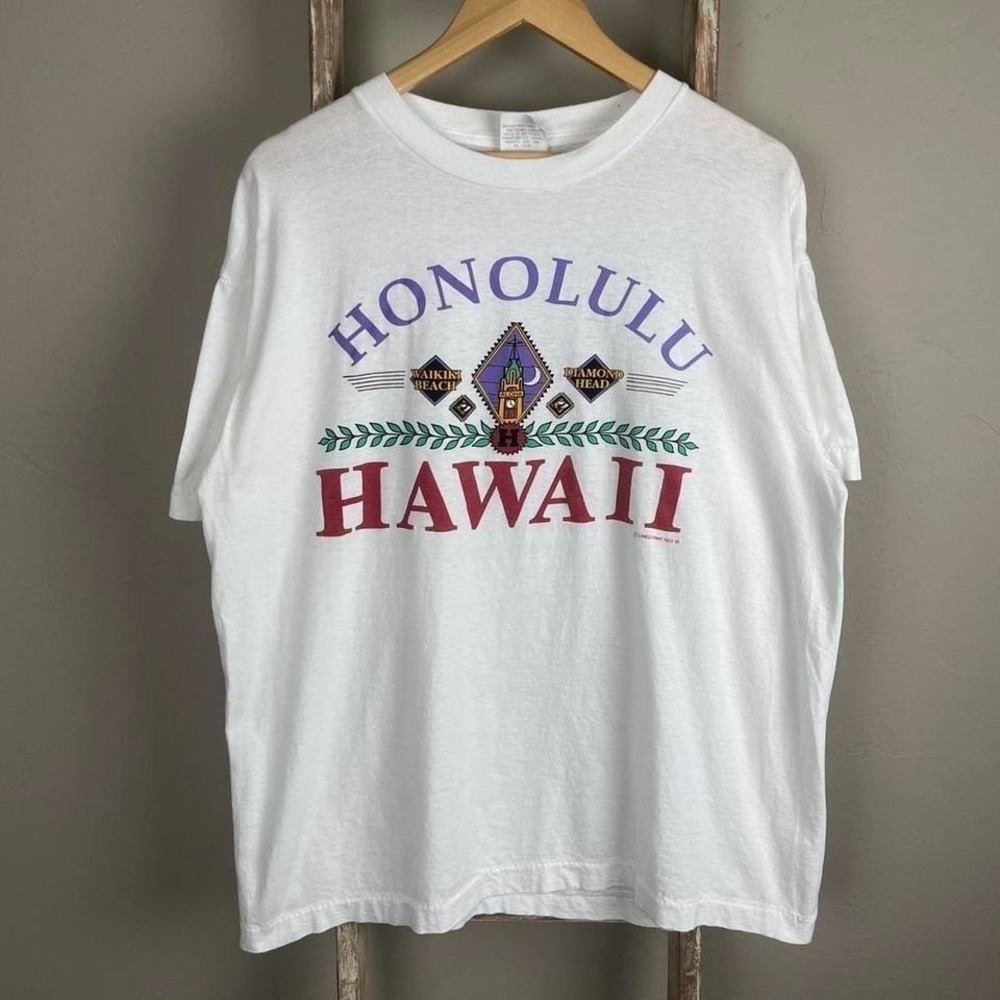 Vintage 90s Hawaii Destination Tourist White Single Stitch T Shirt XL